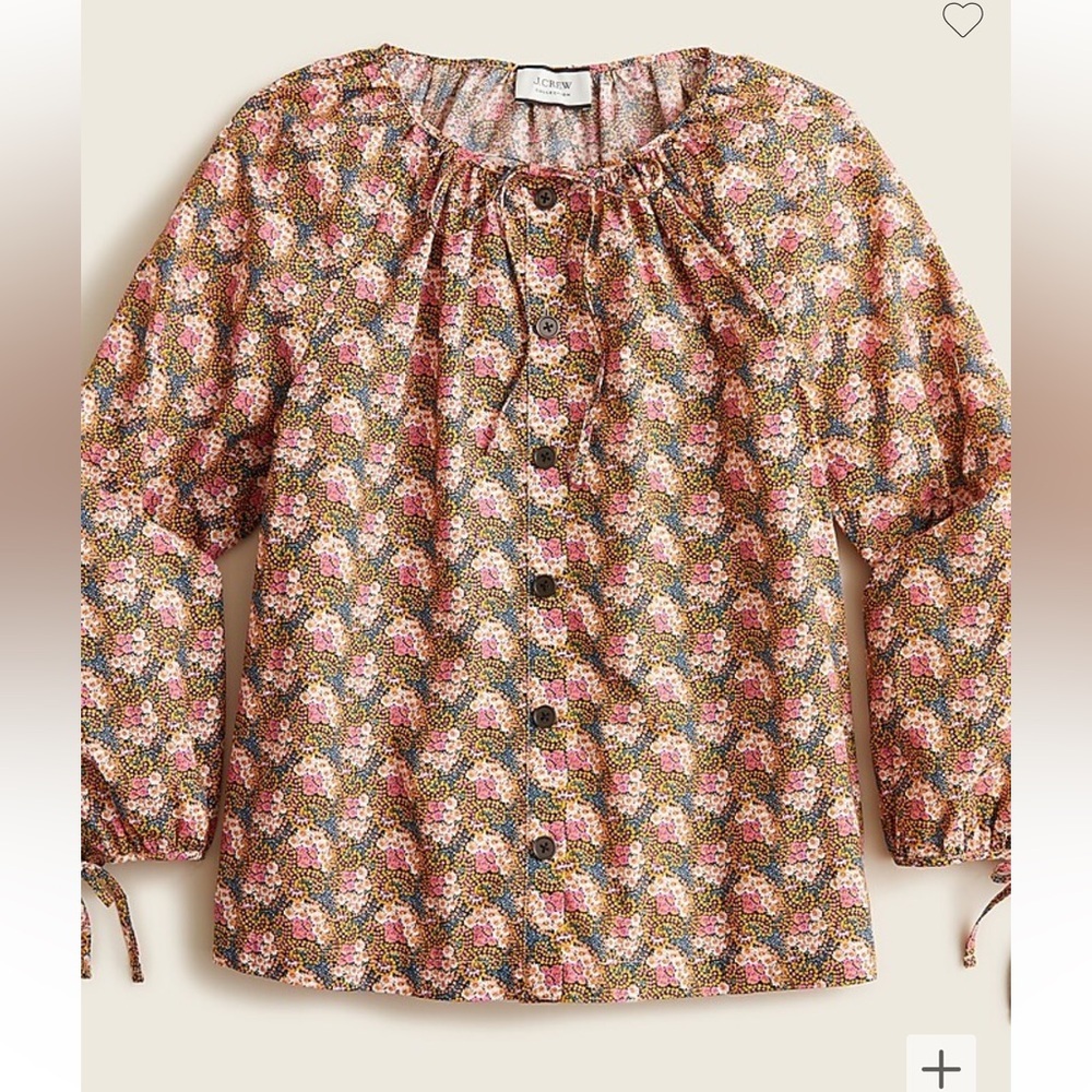 NWOT J. Crew Collection tie-sleeve button-front top in Ratti® prism floral sz L